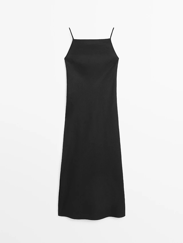 black linen dress zara Black Linen Button Down Dress Women | Casual Linen Dress main image 1