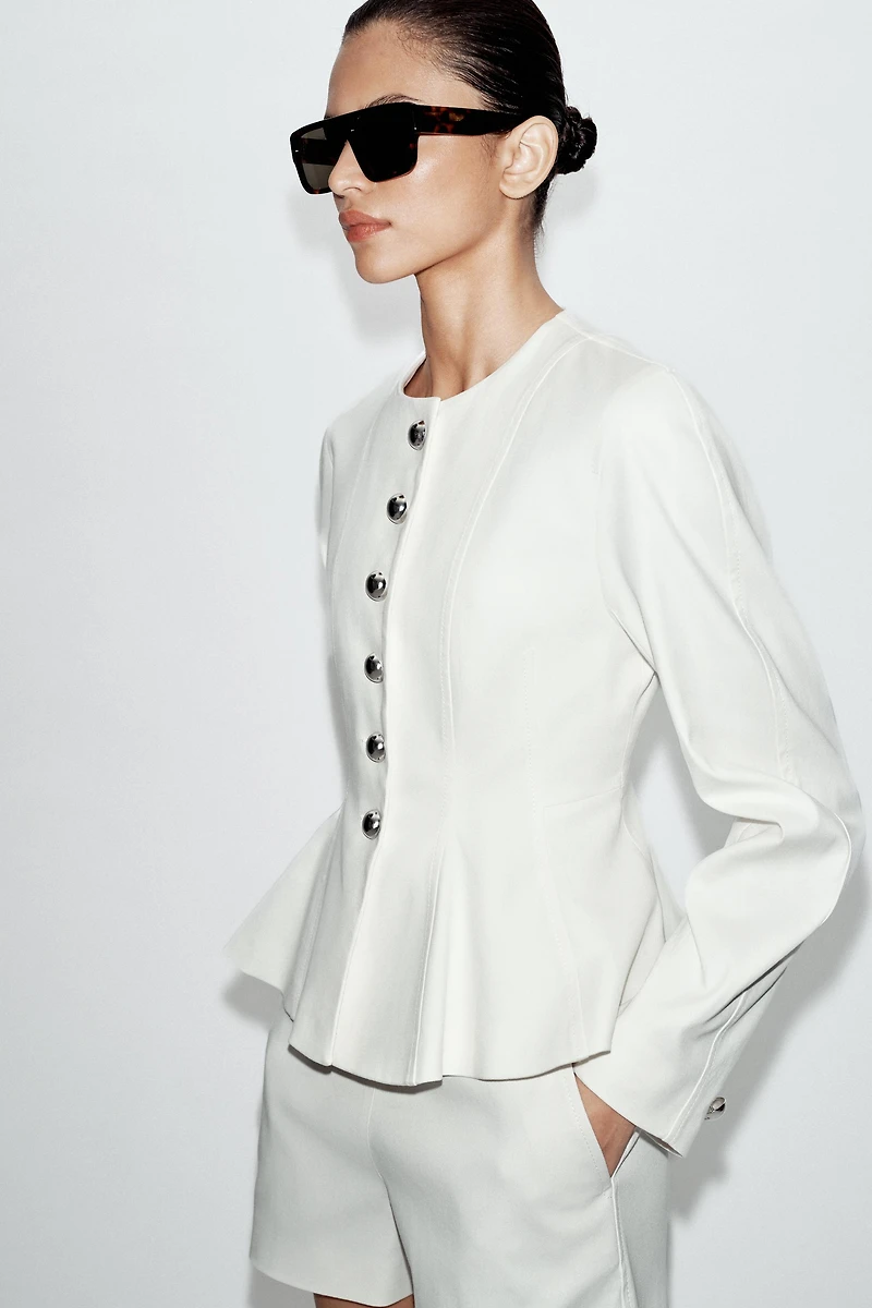 PEPLUM BLAZER WITH METAL BALL BUTTONS
