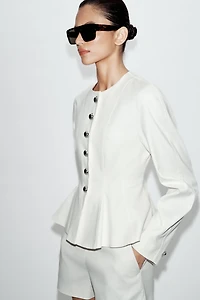 PEPLUM BLAZER WITH METAL BALL BUTTONS