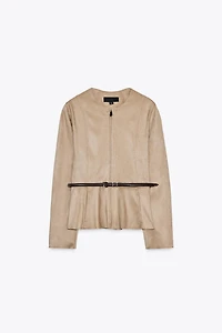 FAUX SUEDE BELTED PEPLUM JACKET
