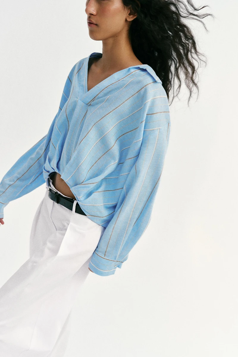 LINEN BLEND SHIRT WITH PUFF HEM