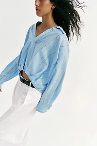 LINEN BLEND SHIRT WITH PUFF HEM