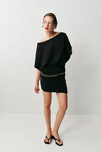 SHORT DRAPED BELTED DRESS