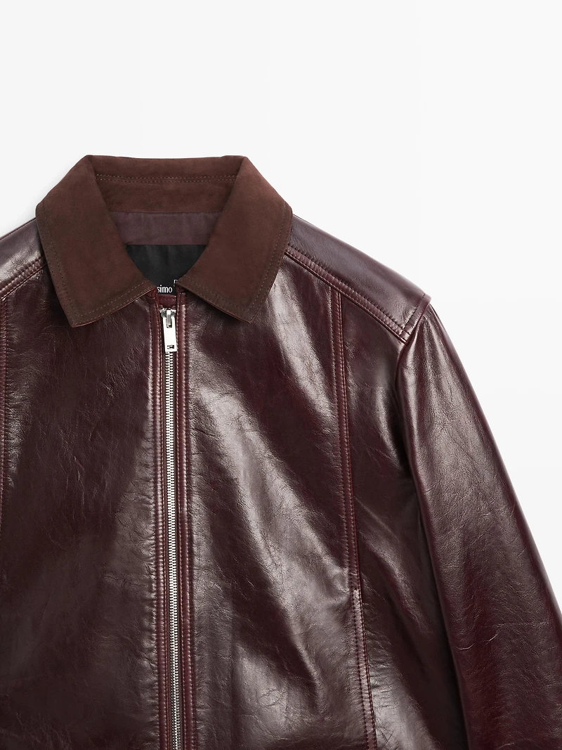 Nappa leather jacket with contrast suede collar