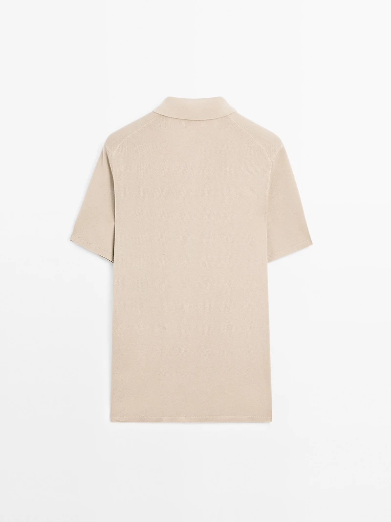 Textured cotton knit polo shirt