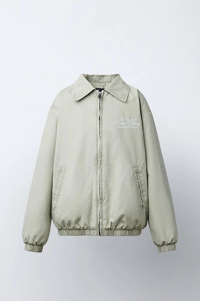 EMBROIDERED TEXT BOMBER JACKET