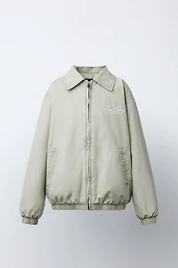EMBROIDERED TEXT BOMBER JACKET