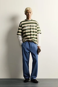 RELAXED FIT STRIPED TEXT T-SHIRT