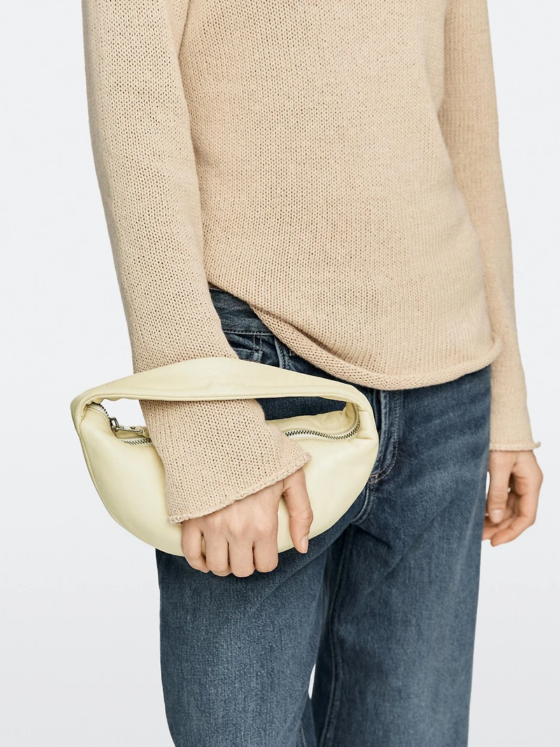 Mini sac à main demi-lune en cuir nappa