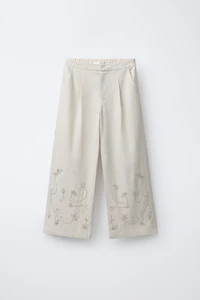 WIDE LEG BEADED PANTS WITH LINEN AND COTTON
