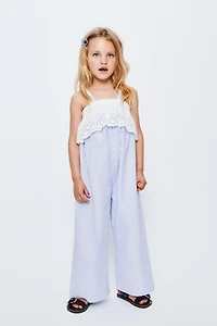 COMBINATION STRIPED AND SWISS EMBROIDERED JUMPSUIT
