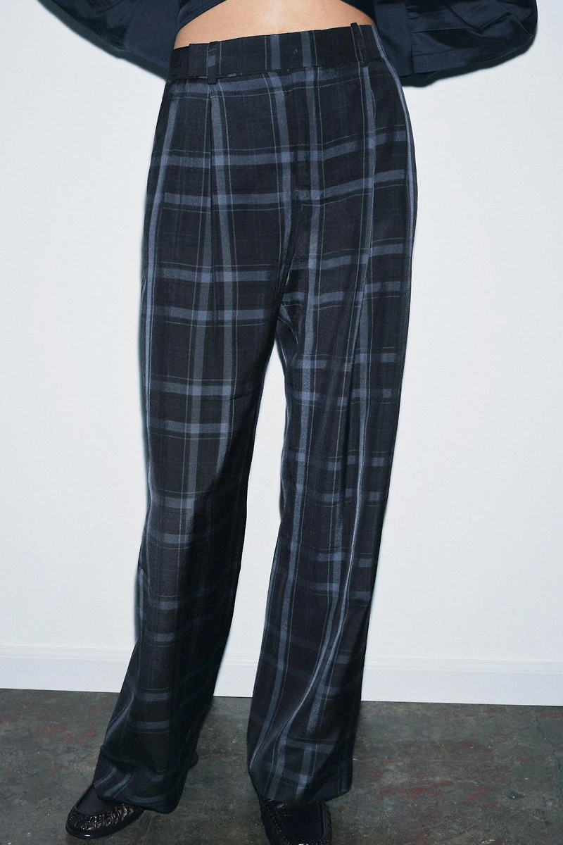 ZW COLLECTION PLAID WIDE LEG PANTS