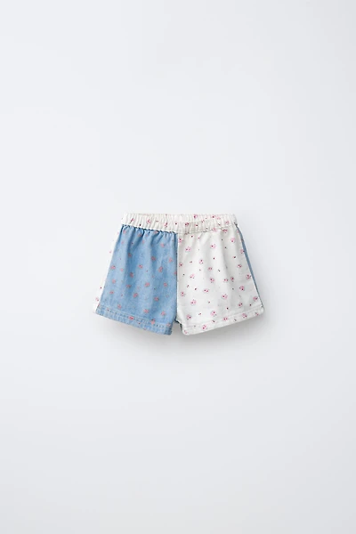 PATCHWORK FLORAL DENIM SHORTS