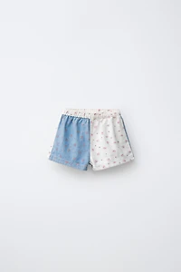 PATCHWORK FLORAL DENIM SHORTS