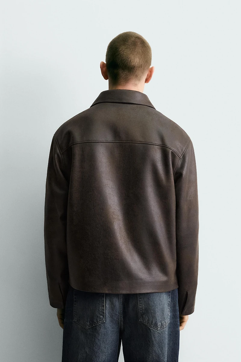 WASHED FAUX LEATHER JACKET