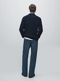 Ribbed knit cotton and wool cardigan with zip