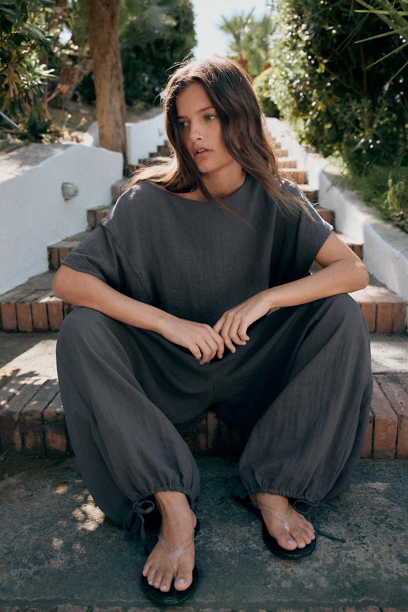 PANTALON BAGGY À TAILLE ÉLASTIQUE