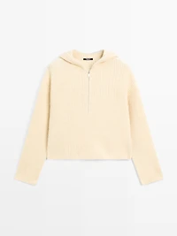 Wool blend sweater with hood detail