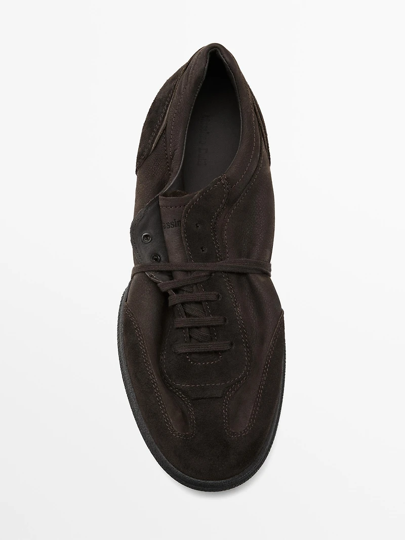 Tennis croûte de cuir semelle contrastante