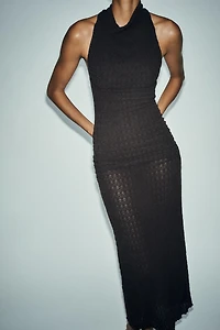 TEXTURED HALTER LONG DRESS