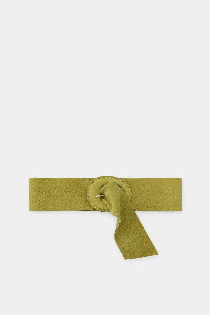 100% SUEDE LEATHER BELT WITH COVERED BUCKLE