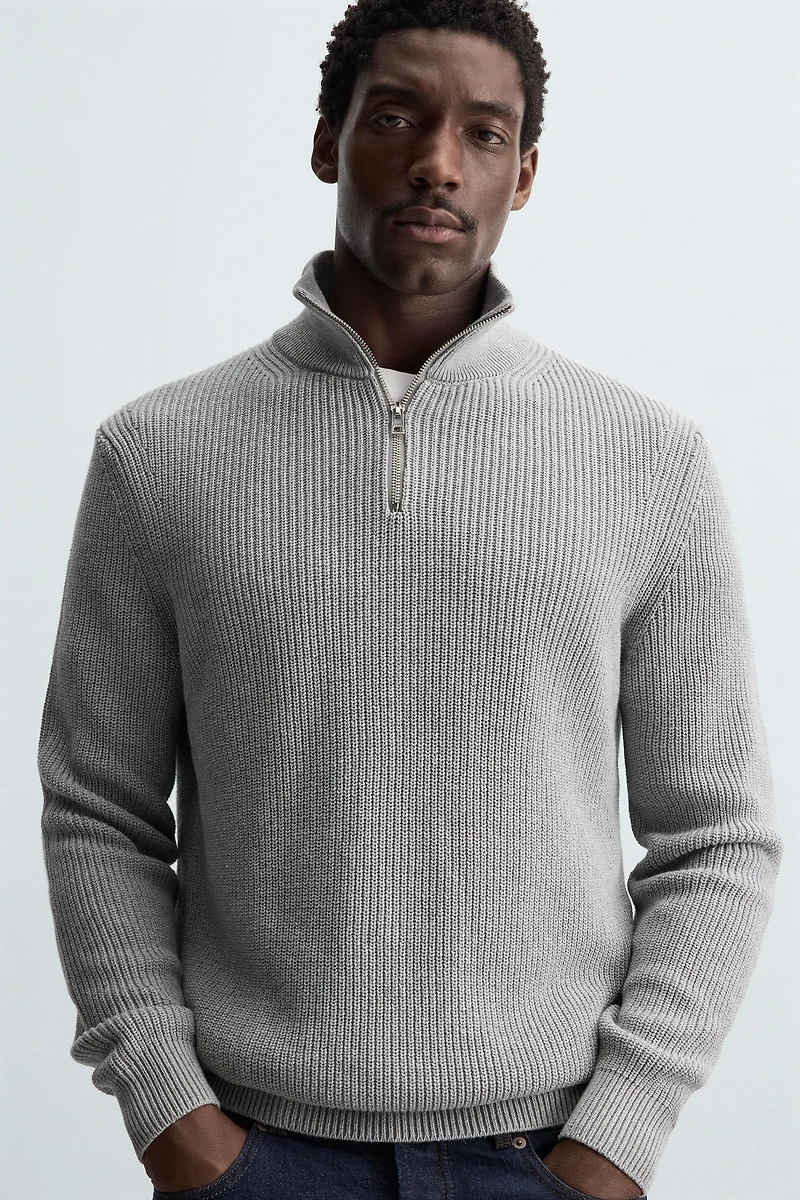 PULL EN MAILLE PERLÉE ZIPPÉ