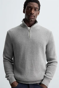 PULL EN MAILLE PERLÉE ZIPPÉ