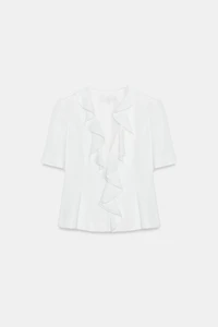 RUFFLED SHORT SLEEVE BLAZER