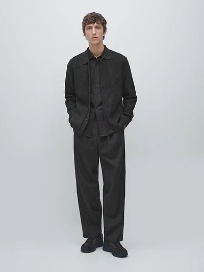 Knit cotton and wool blend cardigan with buttons