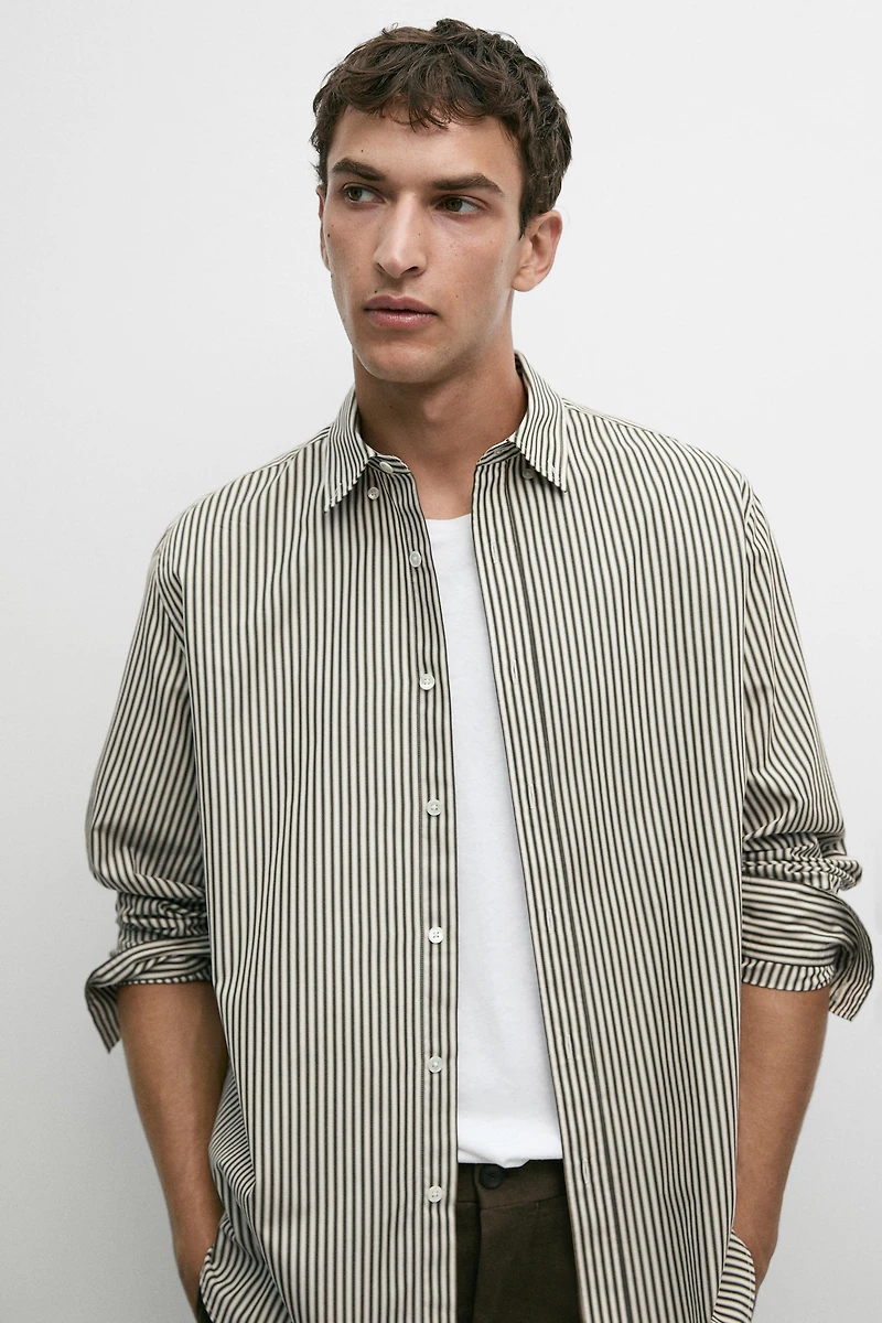 Regular fit striped poplin shirt