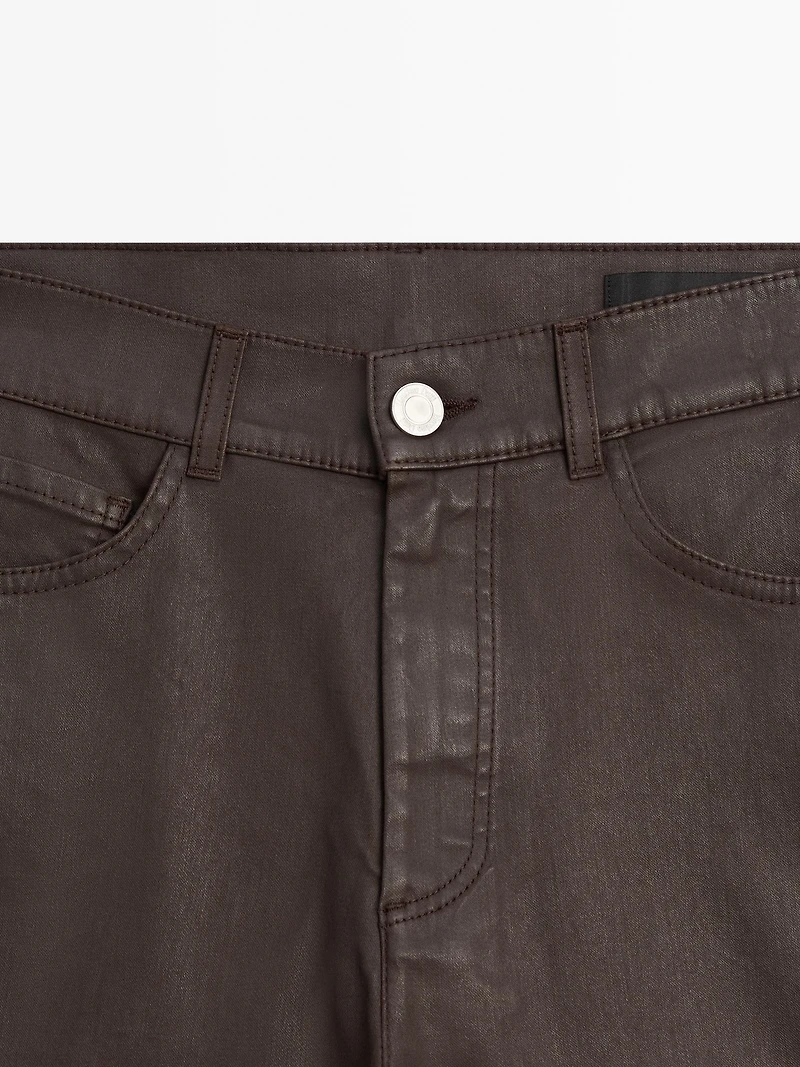 Pantalon straight enduit taille haute