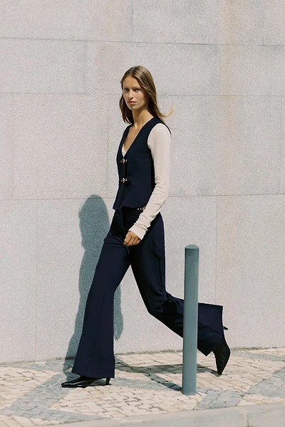 BUCKLED FLARE PANTS