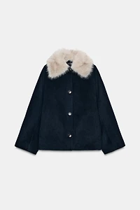 ZW COLLECTION WOOL BLEND FAUX FUR COLLAR JACKET