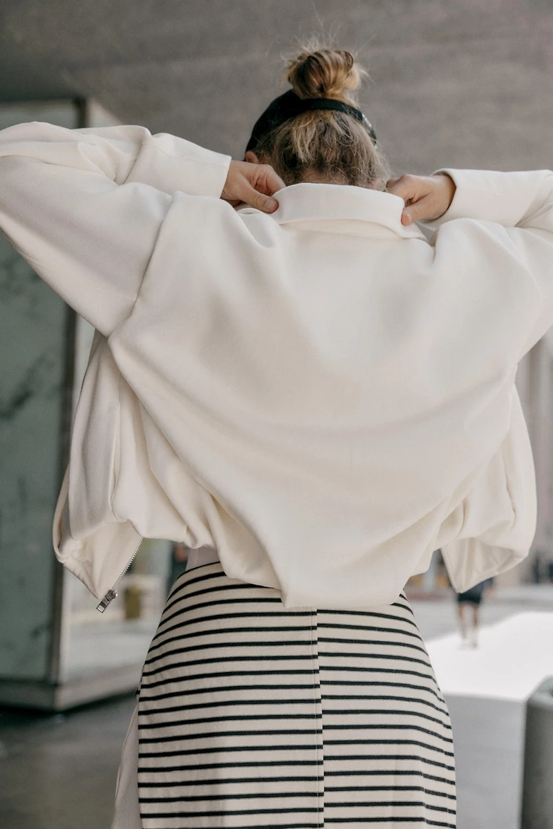 PLEATED FLEECE BOMBER JACKET