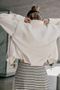 PLEATED FLEECE BOMBER JACKET