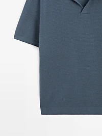 Textured knit V-neck polo shirt