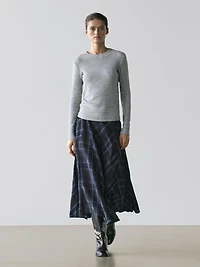 Check print flowing godet skirt
