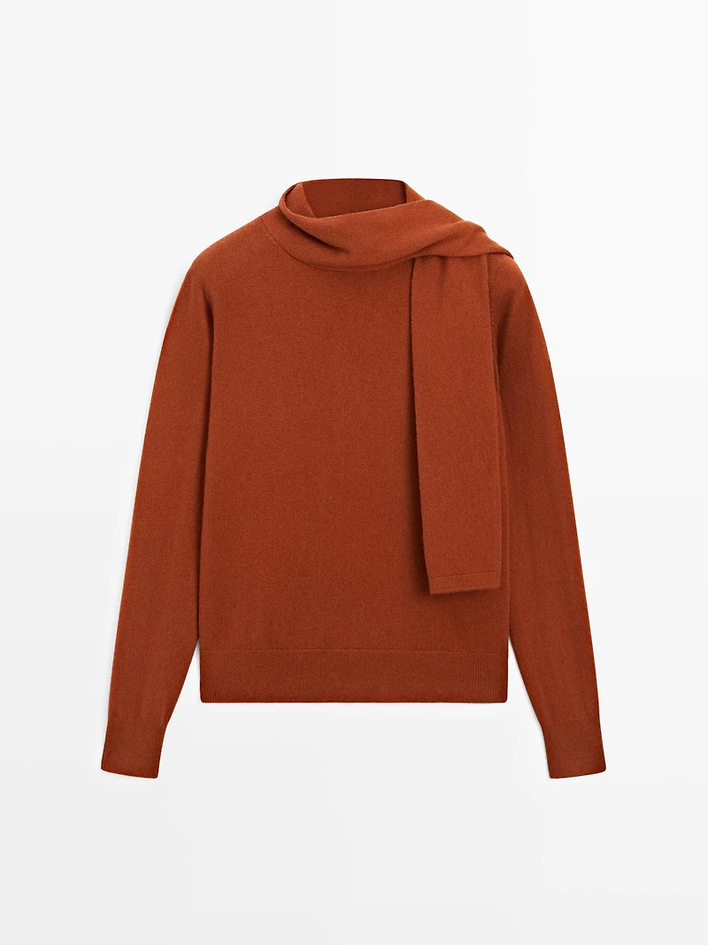 Wool blend sweater with scarf detail