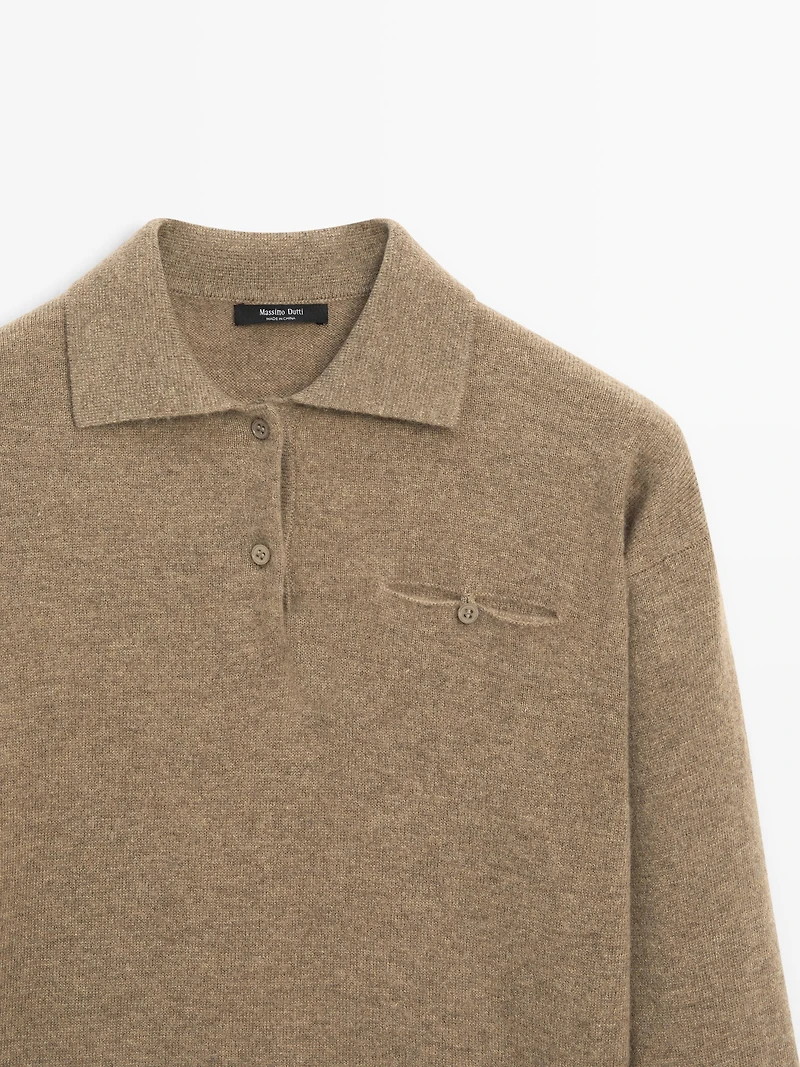 Knit polo sweater with pocket