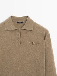Knit polo sweater with pocket