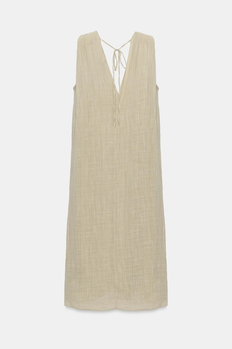 WRINKLED EFFECT GAUZE MIDI DRESS