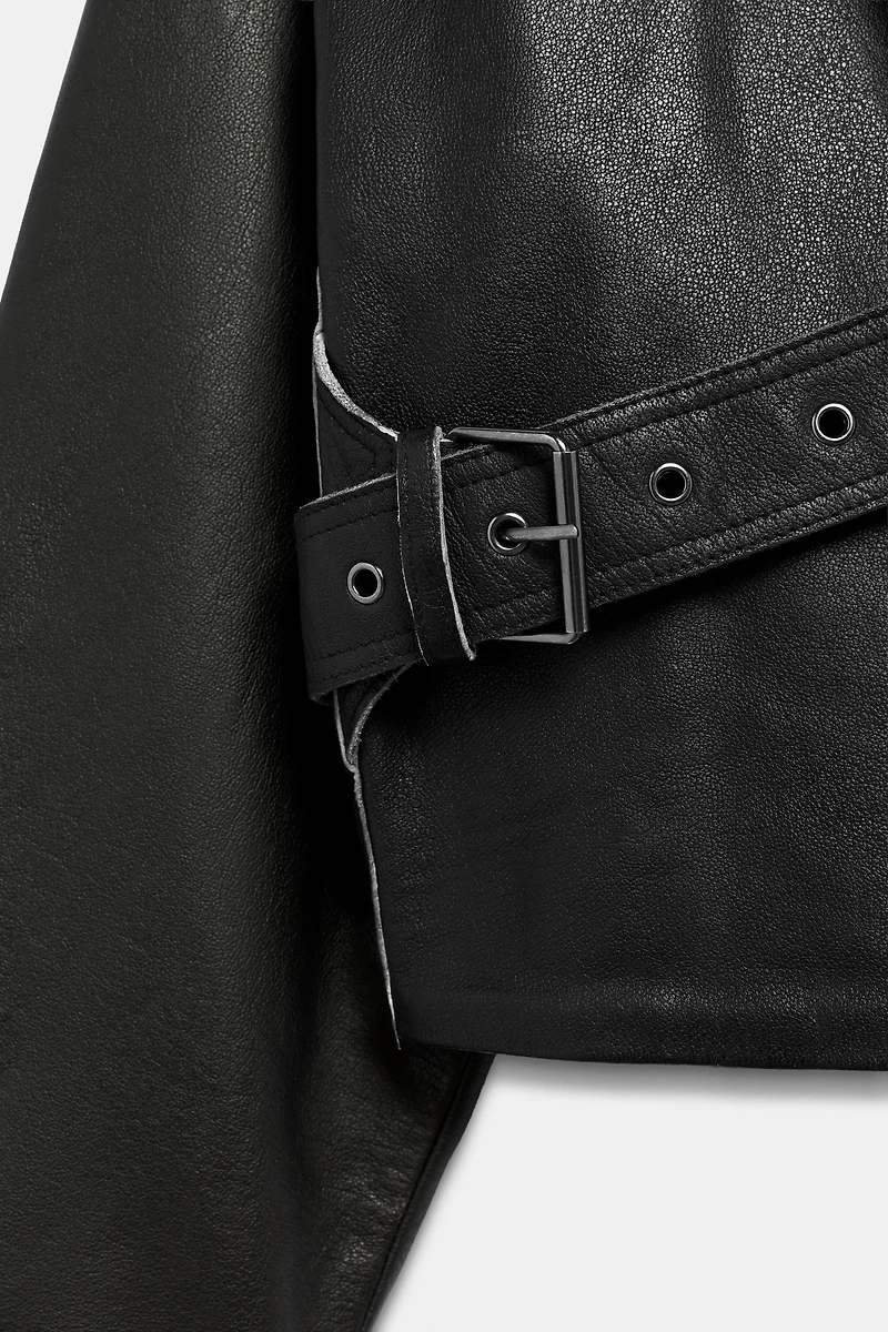 100% LEATHER BUCKLE JACKET ZW COLLECTION