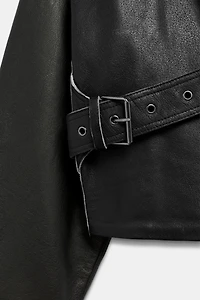 100% LEATHER BUCKLE JACKET ZW COLLECTION