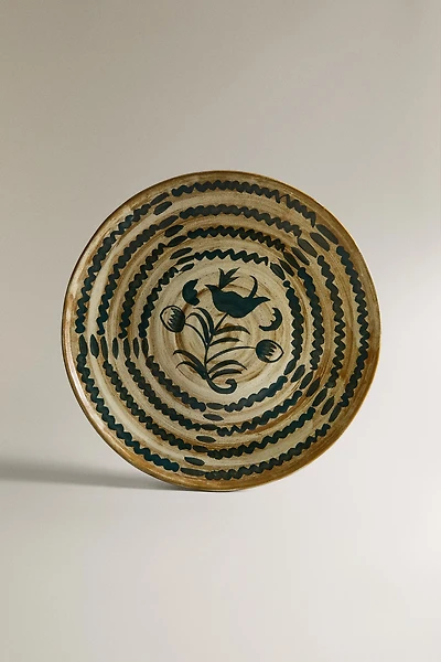 ROUND STONEWARE FLORAL SERVING DISH