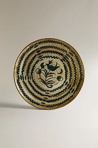 ROUND STONEWARE FLORAL SERVING DISH