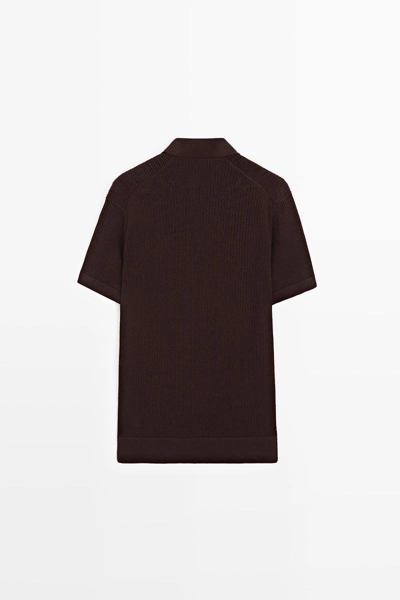 Cotton-blend V-neck knit polo shirt
