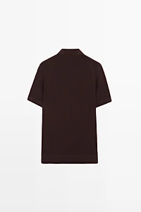 Cotton-blend V-neck knit polo shirt