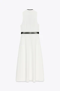 BELTED CONTRAST TRIM MIDI DRESS