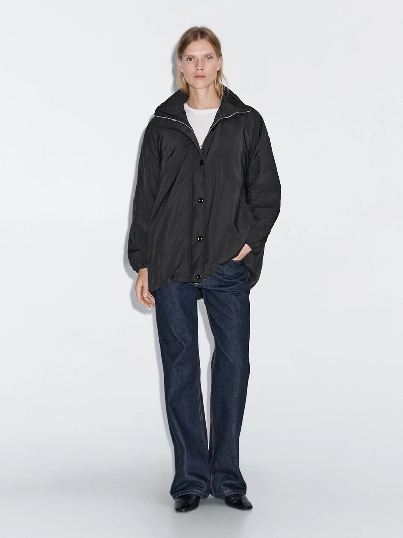 Water-repellent padded parka with high neck