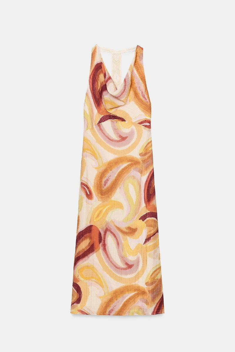 PRINTED MIDI DRESS WITH COMBINATION BACK